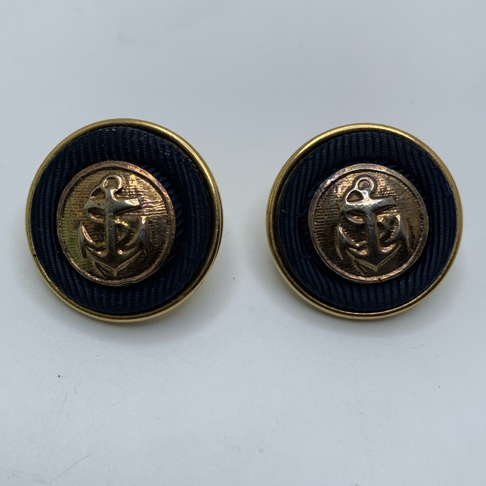 Nautical Anchor Stud / Post Earrings Gold Black